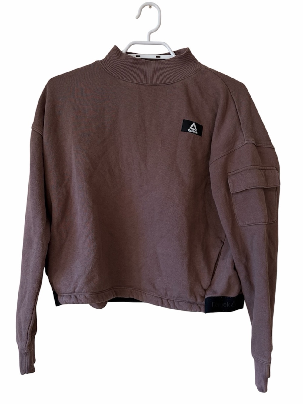 Reebok Brown Mock Neck Pullover Sweatshirt Utility Pocket Y2K Streetwear Pockets